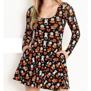 Blackmilk Meowlloween Black Toastie Long Sleeves SKATER Dress